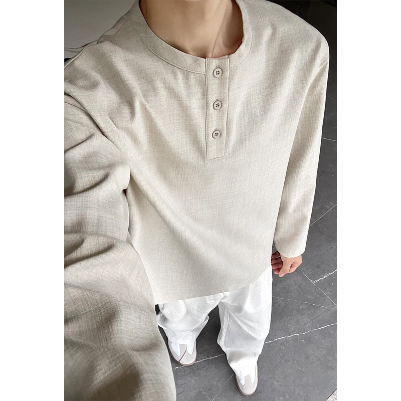 Embellish Knit - Mens Casual Faux Linen Henley Tee