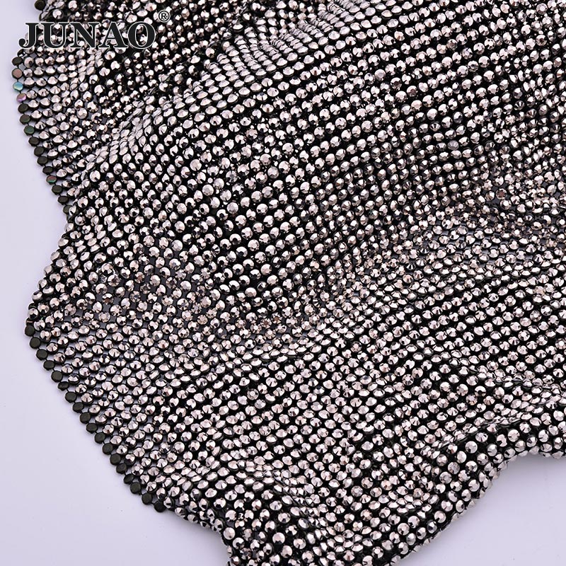 JUNAO 45*120cm Black Gold Crys - Hotfix Rhinestone Sheet ulasan dan harga