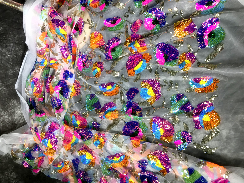 Colorful Crystal Sequins Flowe - Crystal Mesh Fabric ulasan dan harga