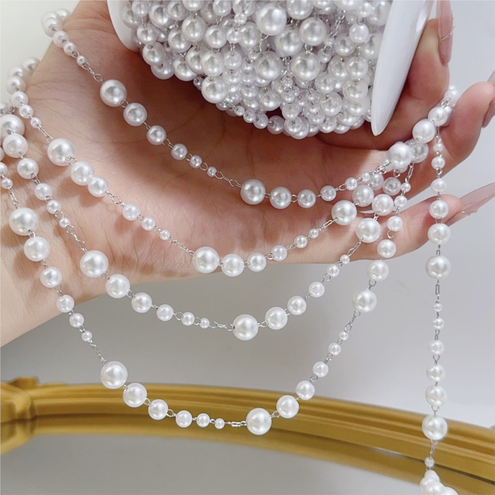 1meter 3-8mm Faux Pearl Beadin - Pearl Trim Chain ulasan dan harga