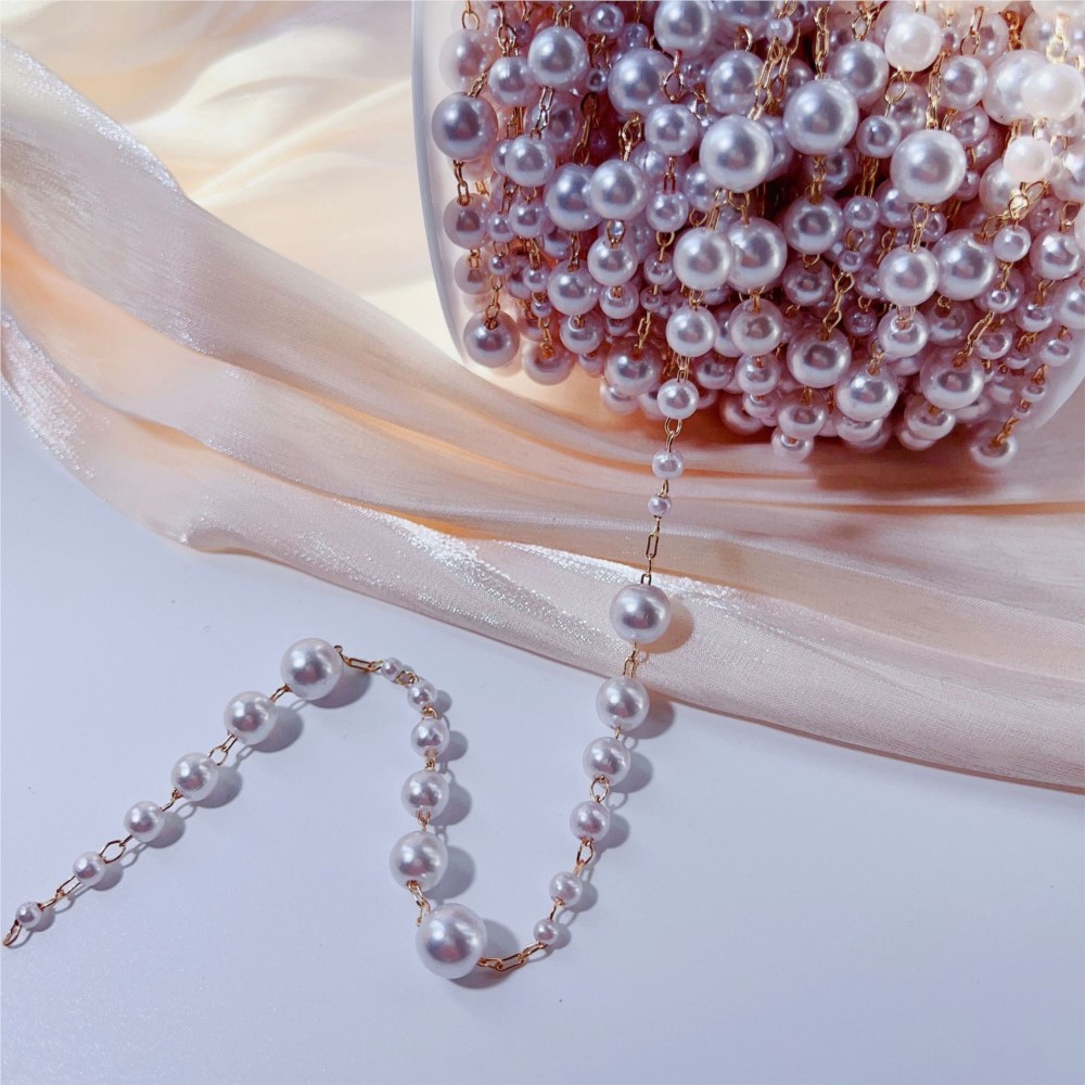 1meter 3-8mm Faux Pearl Beadin - Pearl Trim Chain ulasan dan harga