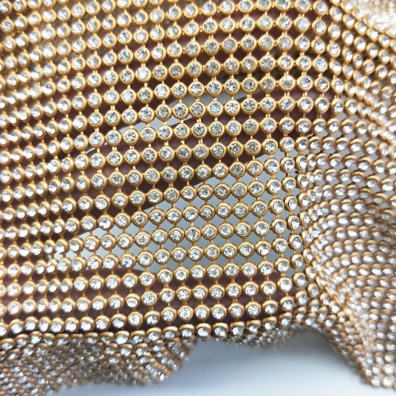 45x120cm Sparkly Gold Base Rhi - Crystal Mesh Fabric ulasan dan harga