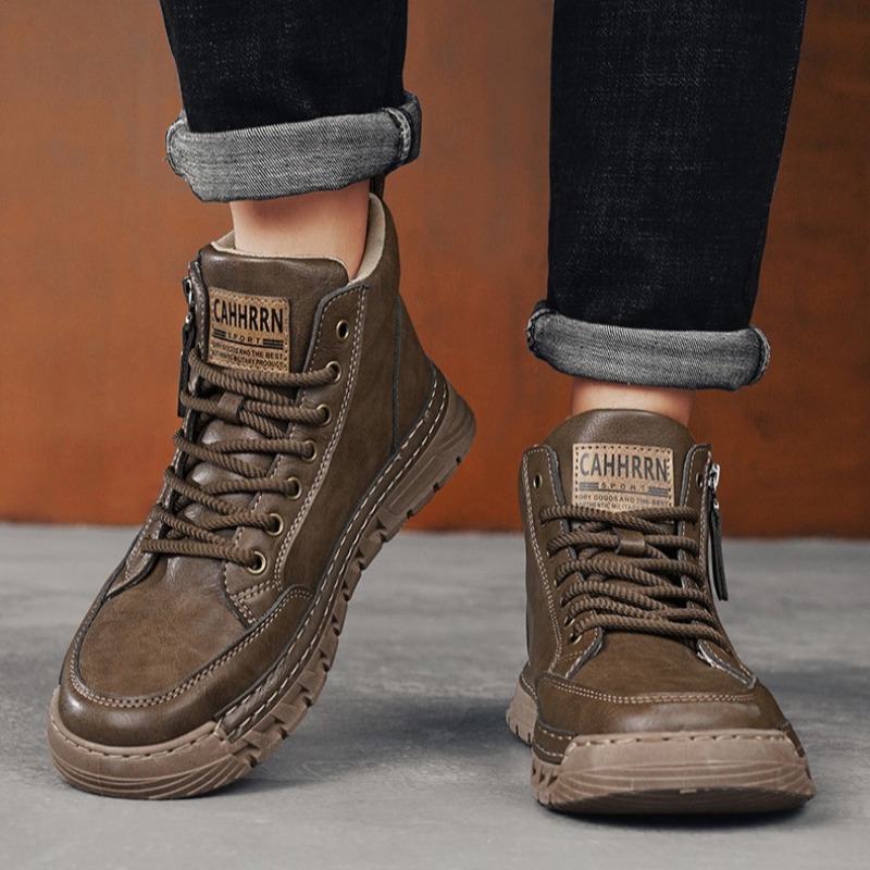 Men Leather High Top Ankle Boo - Guipure Lace Panel ulasan dan harga
