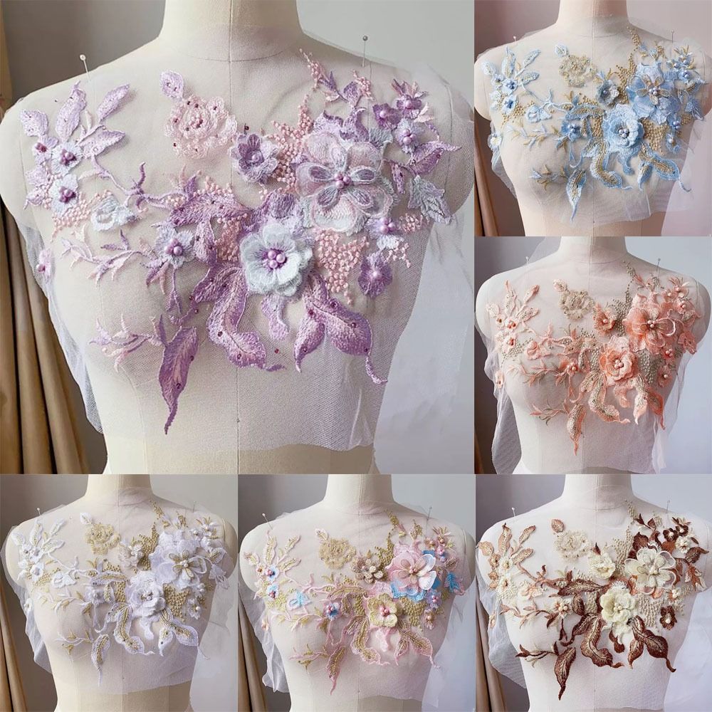 3D Flowers Beaded Lace Fabrics - Applique Patch Flower ulasan dan harga
