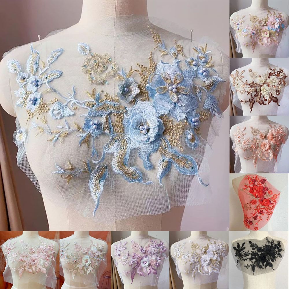 3D Flowers Beaded Lace Fabrics - Applique Patch Flower ulasan dan harga