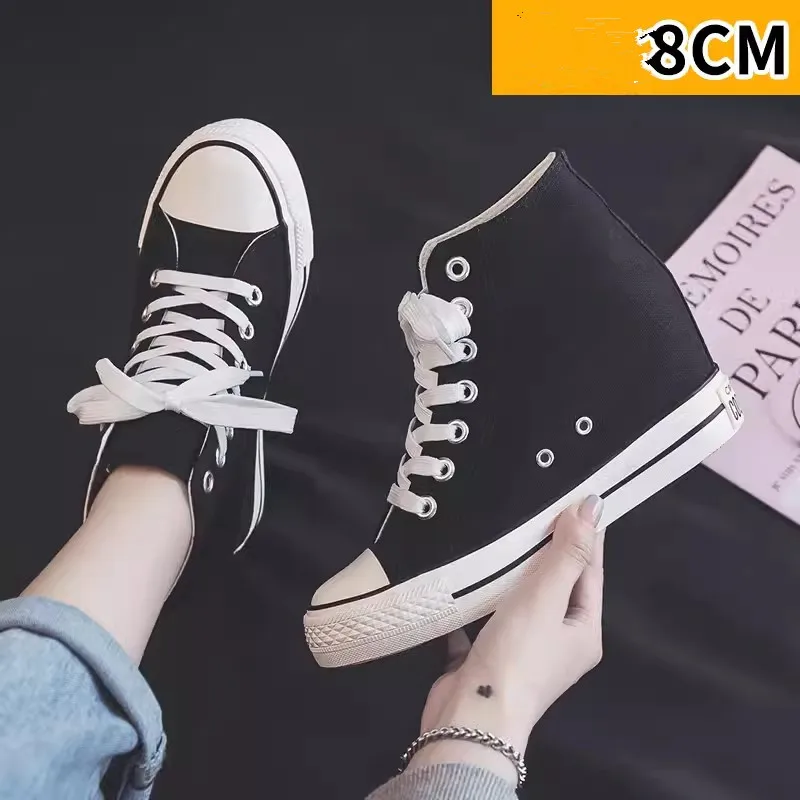 High 8cm Platform Canvas Shoes - Guipure Lace Panel ulasan dan harga
