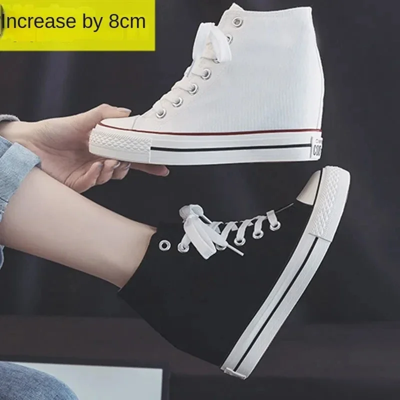 High 8cm Platform Canvas Shoes - Guipure Lace Panel ulasan dan harga