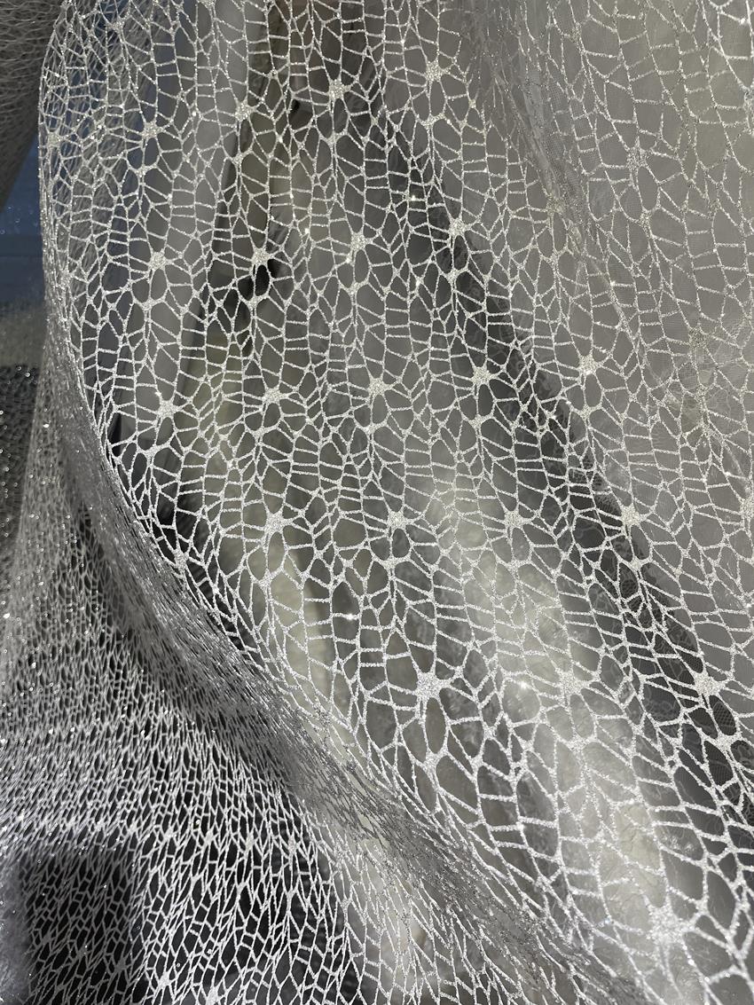 White Glitter Shiny Irregular  - Crystal Mesh Fabric ulasan dan harga
