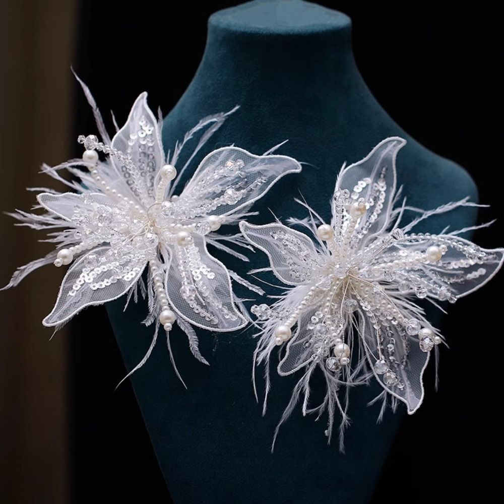 Feather Pearl 3D Organza Flowe - Applique Patch Flower ulasan dan harga