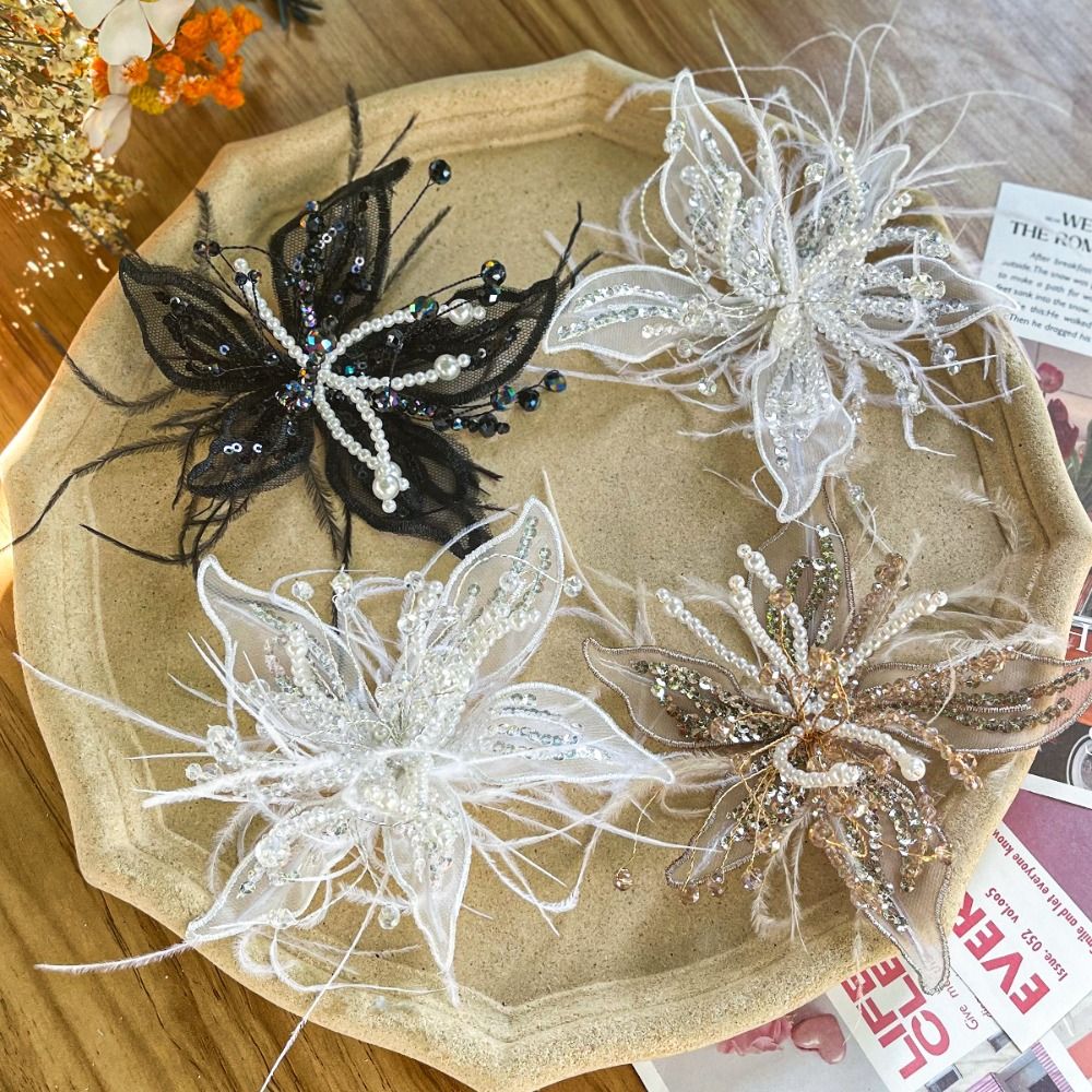 Feather Pearl 3D Organza Flowe - Applique Patch Flower ulasan dan harga