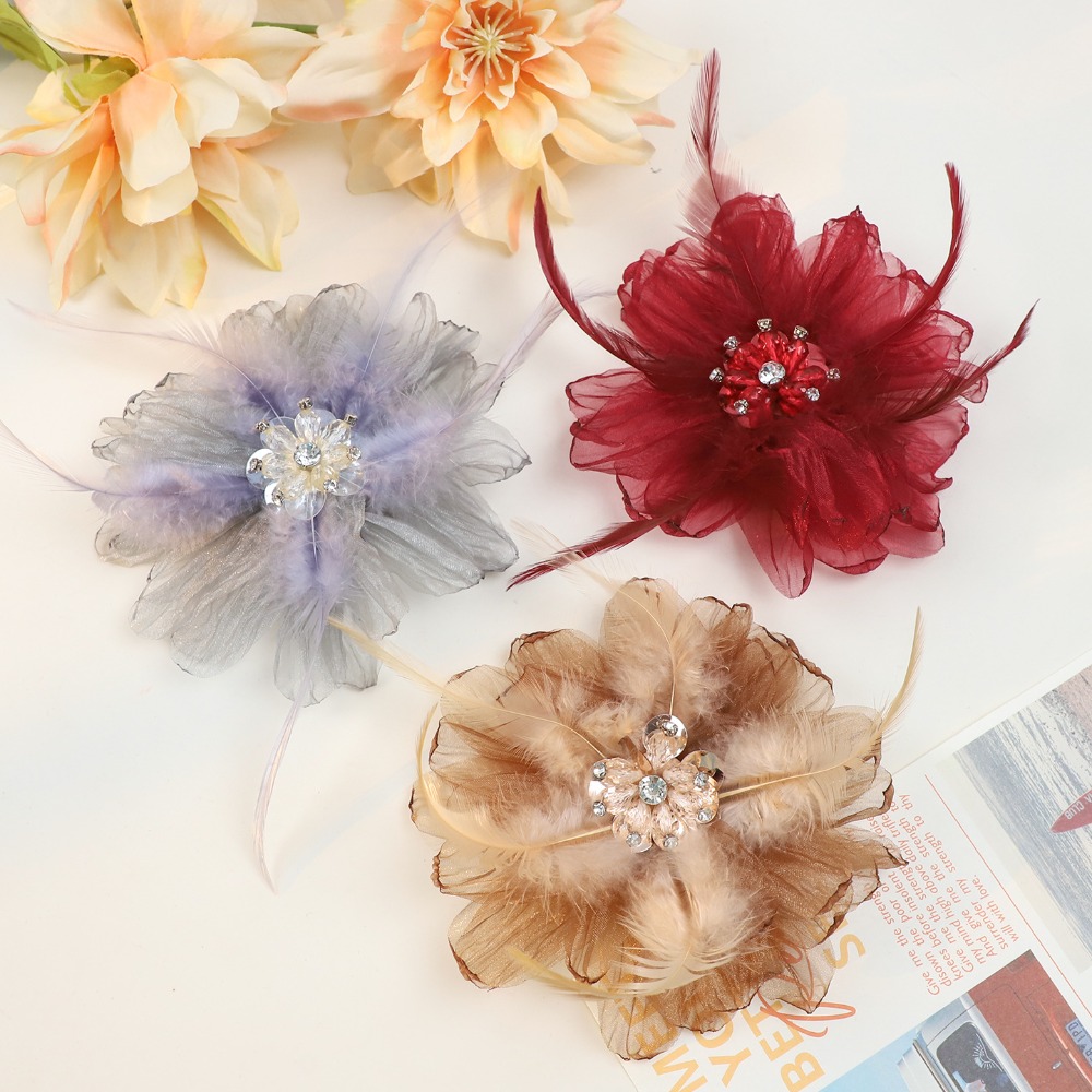 Handmade Mesh Feather Flower B - Crystal Mesh Fabric ulasan dan harga