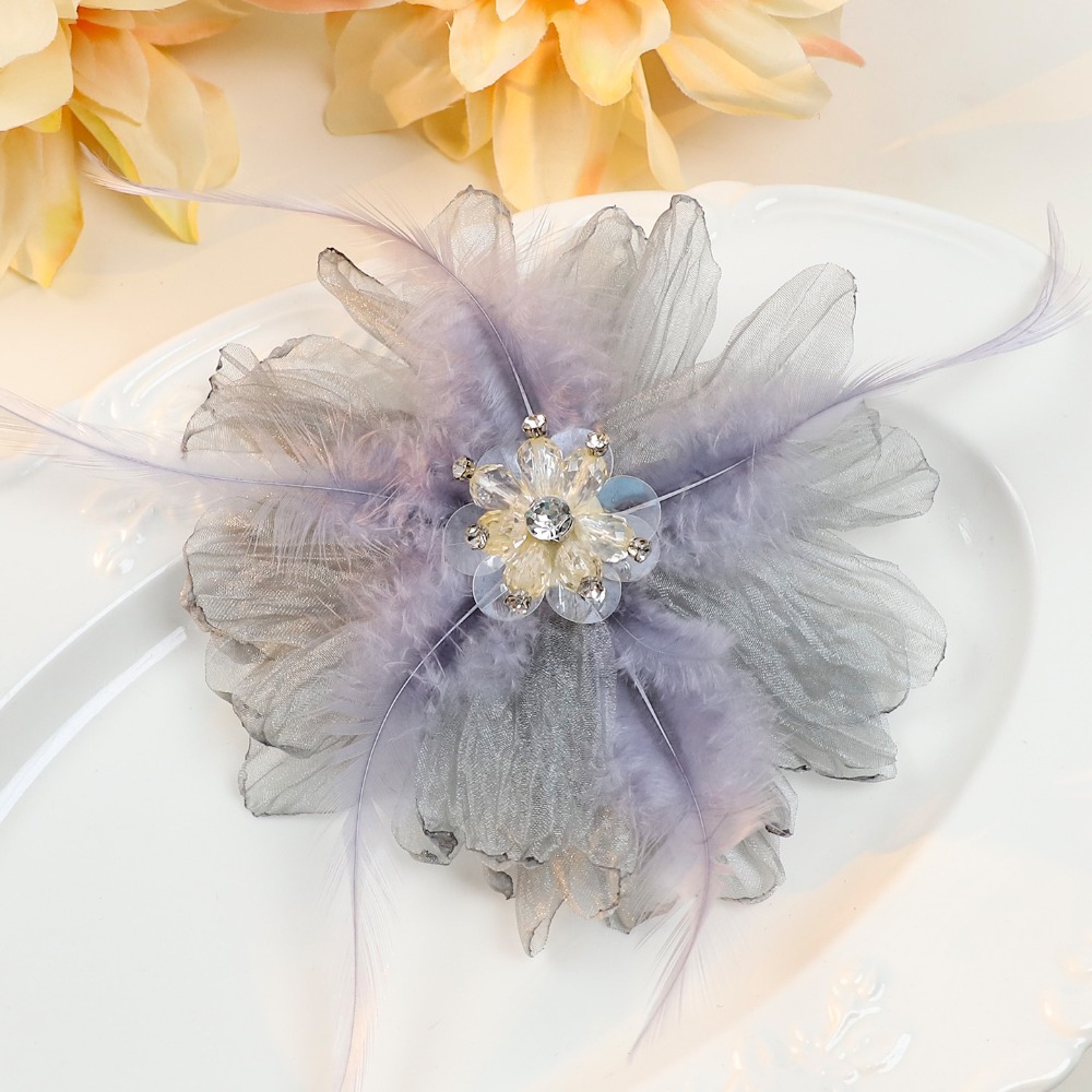 Handmade Mesh Feather Flower B - Crystal Mesh Fabric ulasan dan harga