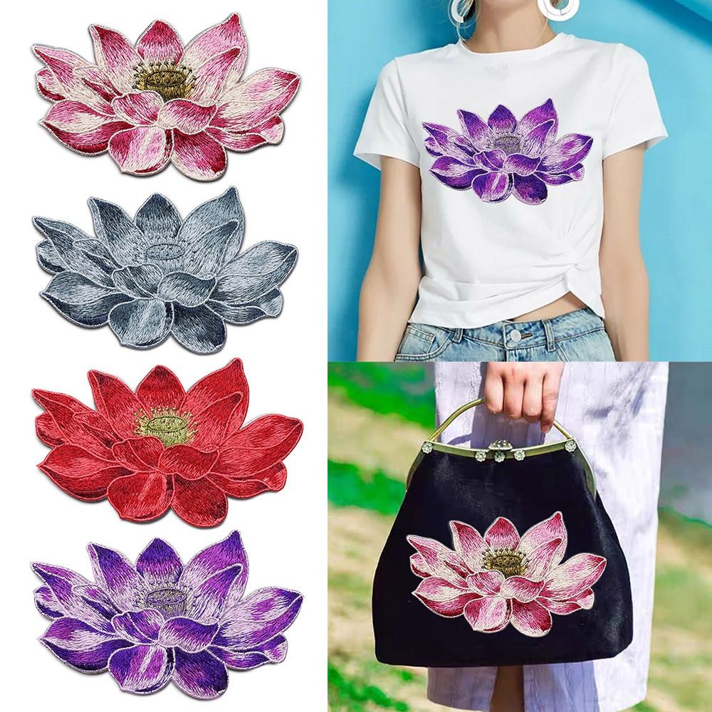 Soft Lotus Flower Patch Embroi - Applique Patch Flower ulasan dan harga